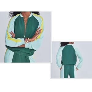 New York & Co Gabrielle Collection Perry Colorblock Bomber, Green, Small